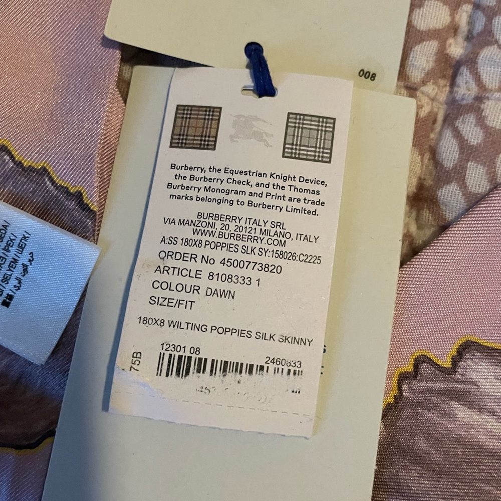 NWT Burberry Wilting Poppies Silk Skinny Scarf - Picture 8 of 10